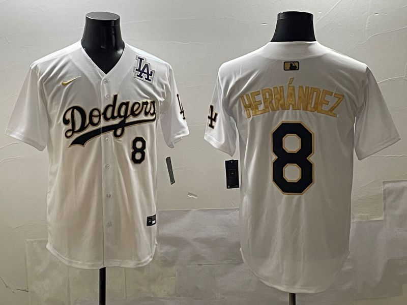Men Los Angeles Dodgers #8 Hernandez White Gold Nike 2025 MLB Jersey style 42411->los angeles dodgers->MLB Jersey